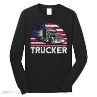 Trucker Truck Driver American Flag Trucker Long Sleeve Shirt thumb 0