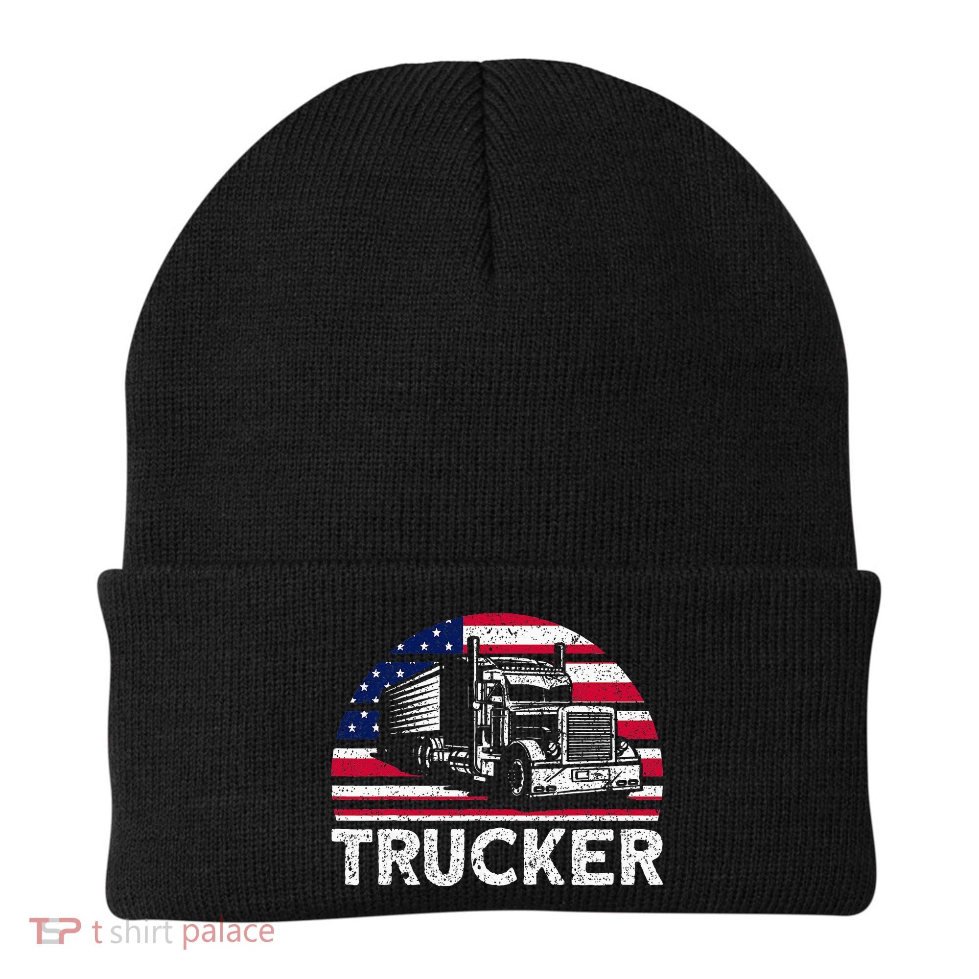 Trucker Truck Driver American Flag Trucker Beanie