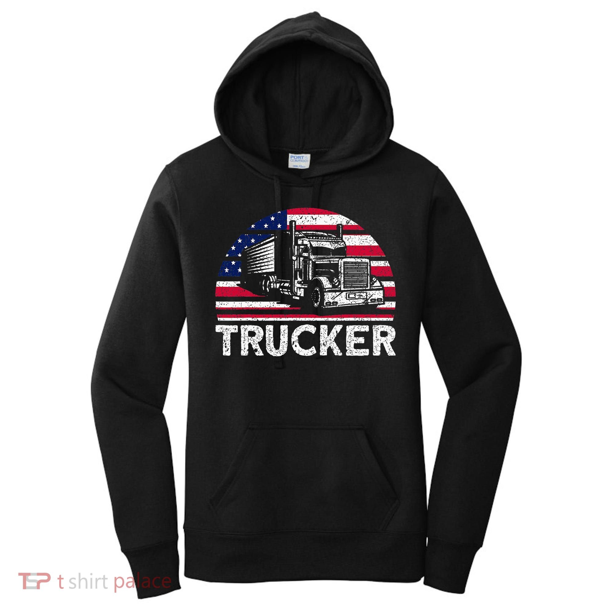 Trucker Truck Driver American Flag Trucker Women's Hoodie
