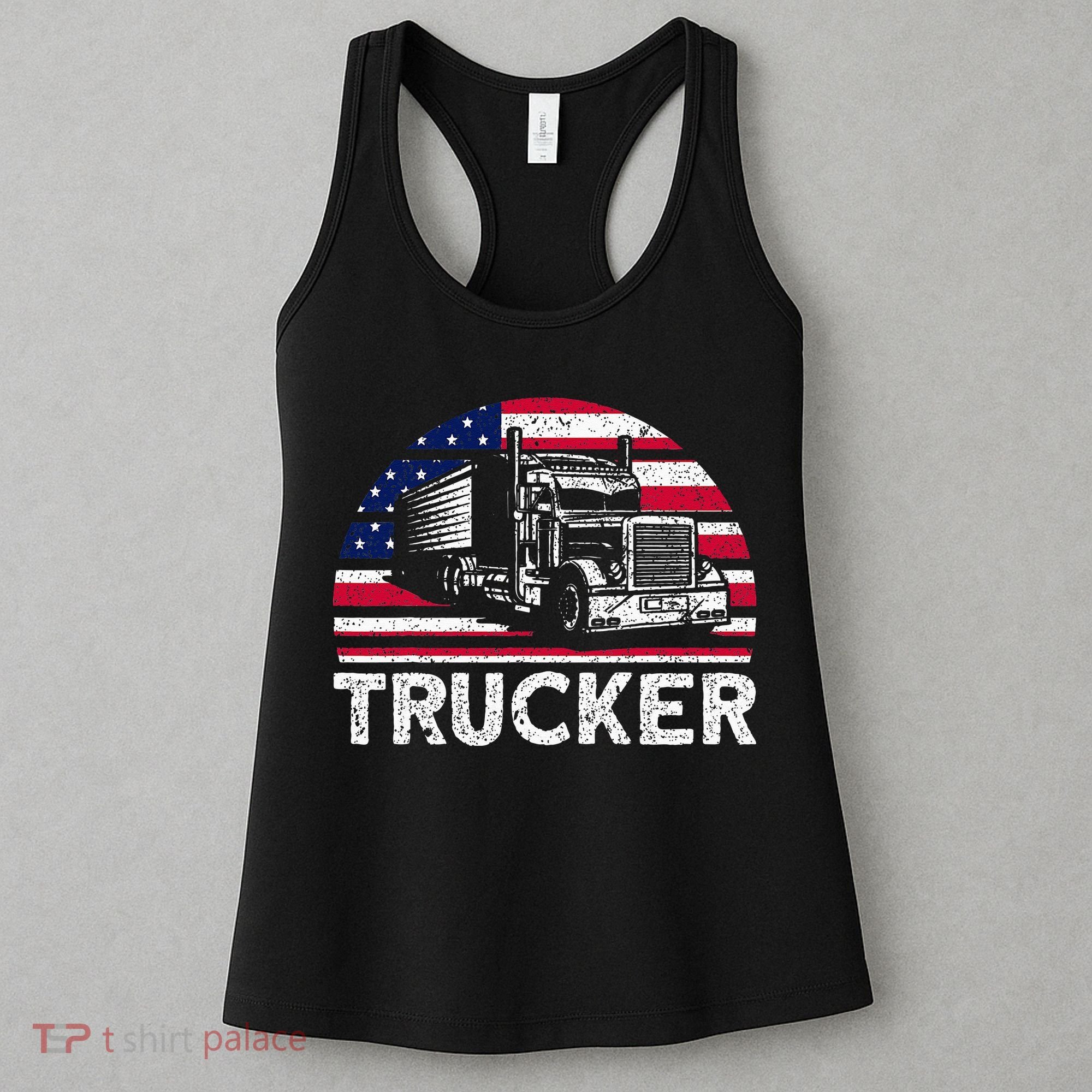 Trucker Truck Driver American Flag Trucker Women's Tank Top