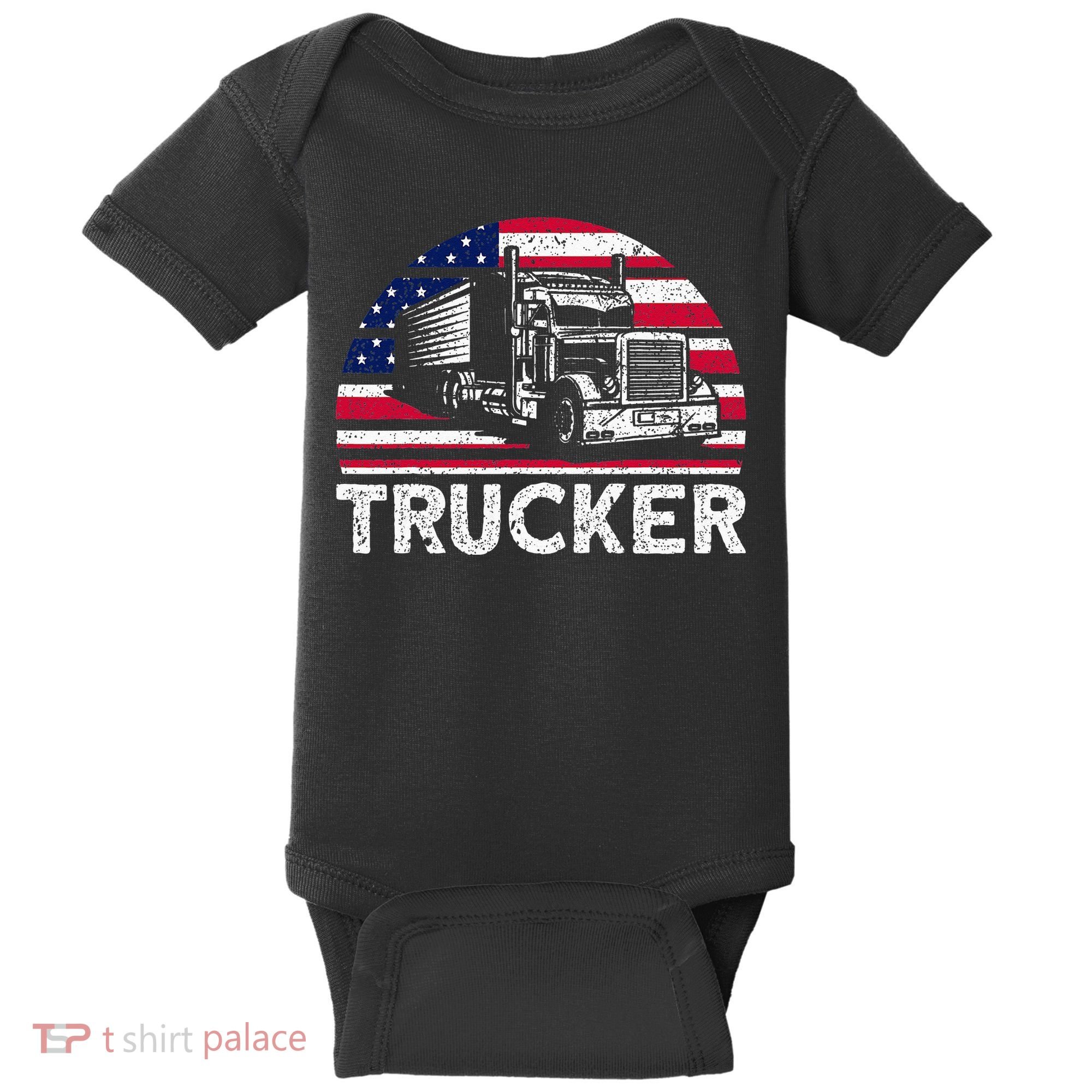 Trucker Truck Driver American Flag Trucker Baby Bodysuit