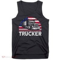 Trucker Truck Driver American Flag Trucker Tank Top thumb 0
