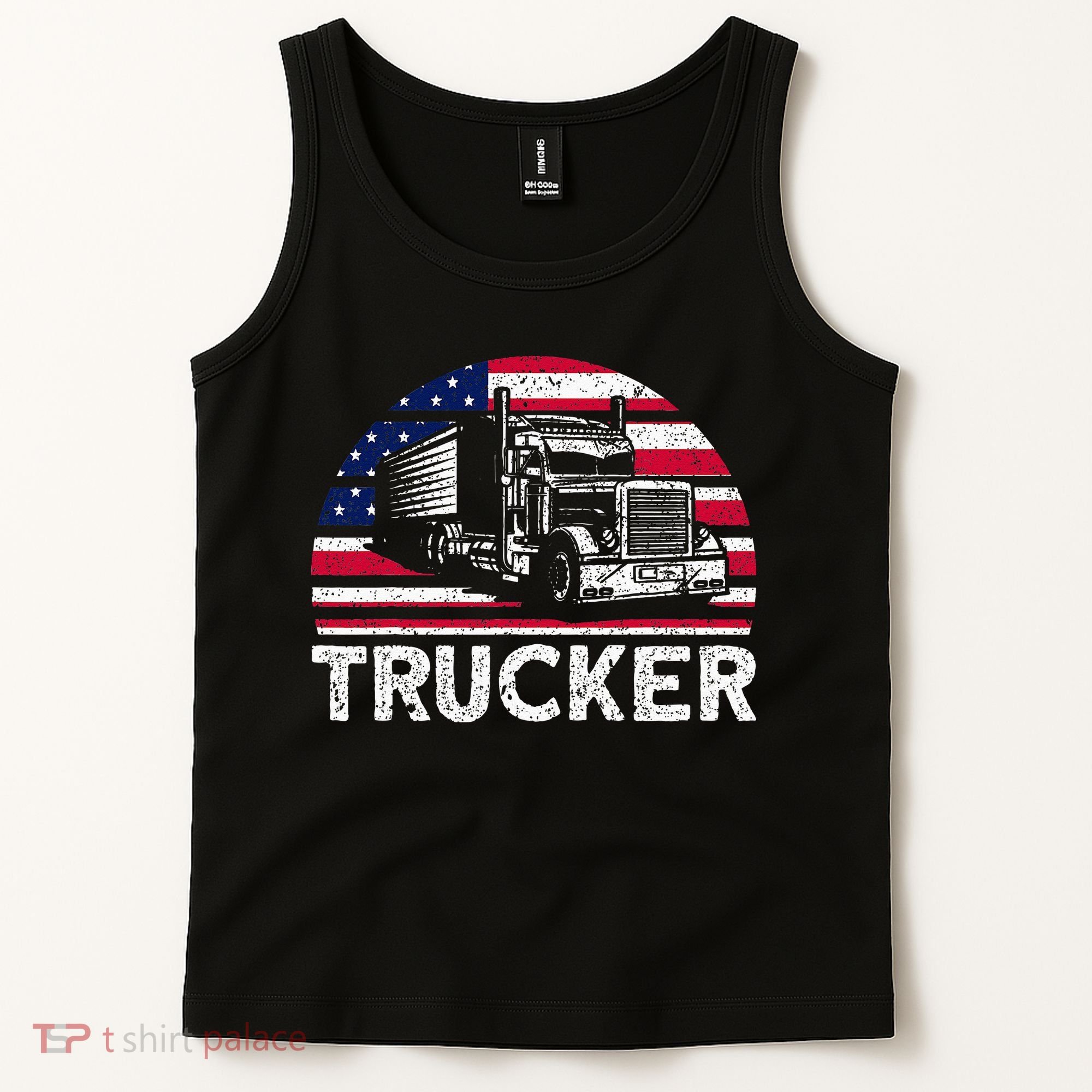 Trucker Truck Driver American Flag Trucker Tank Top