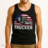 Trucker Truck Driver American Flag Trucker Tank Top thumb 3