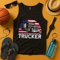 Trucker Truck Driver American Flag Trucker Tank Top thumb 4