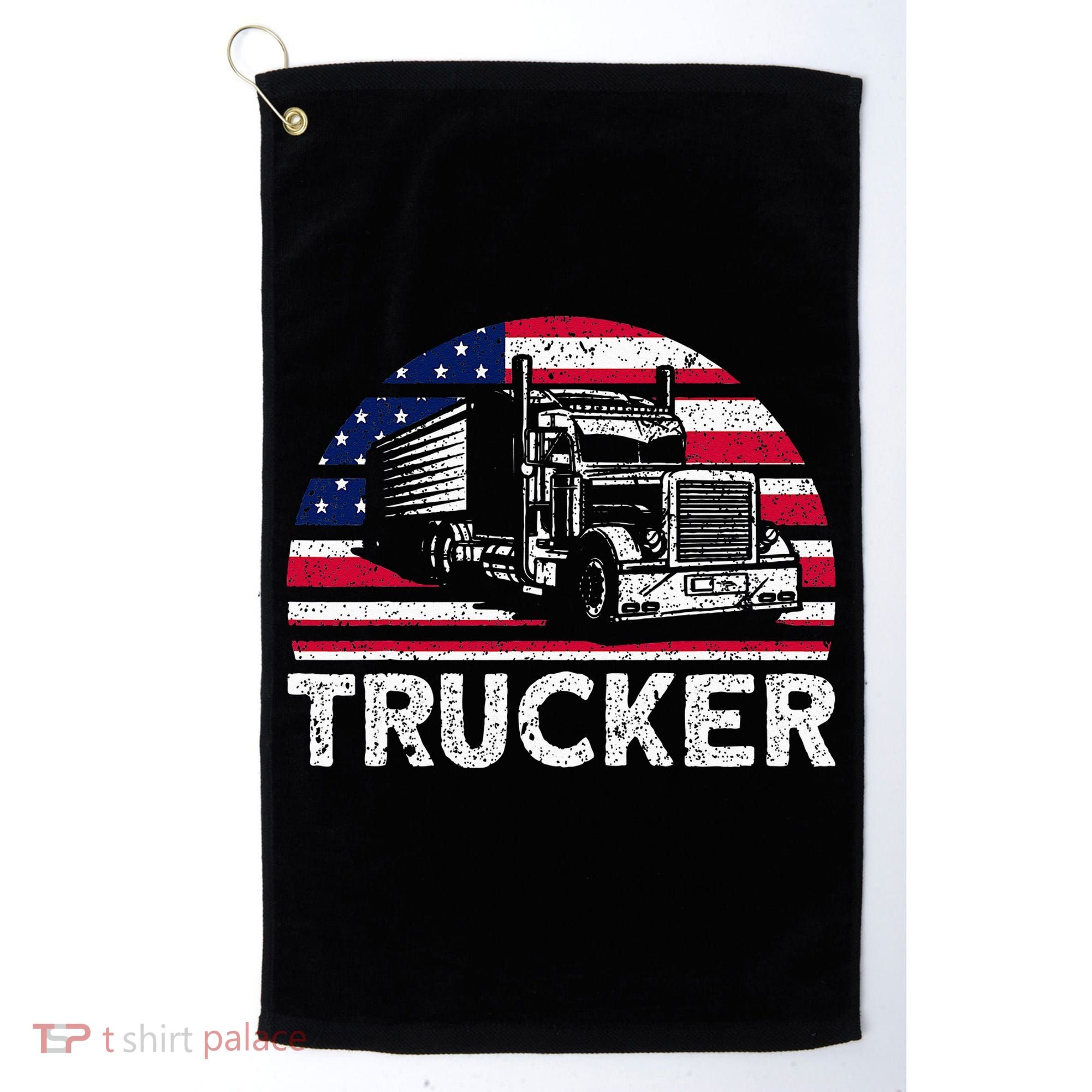 Trucker Truck Driver American Flag Trucker Golf Towel
