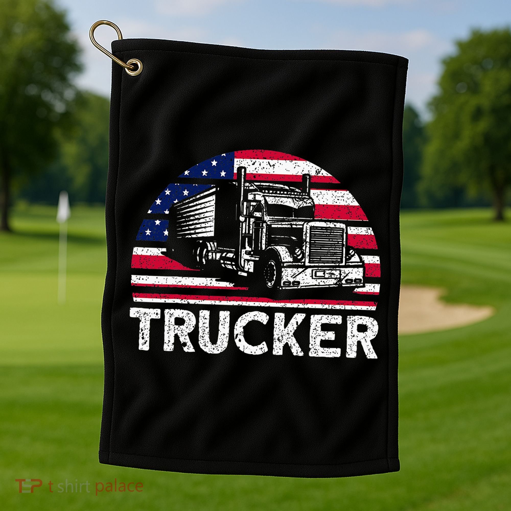 Trucker Truck Driver American Flag Trucker Golf Towel
