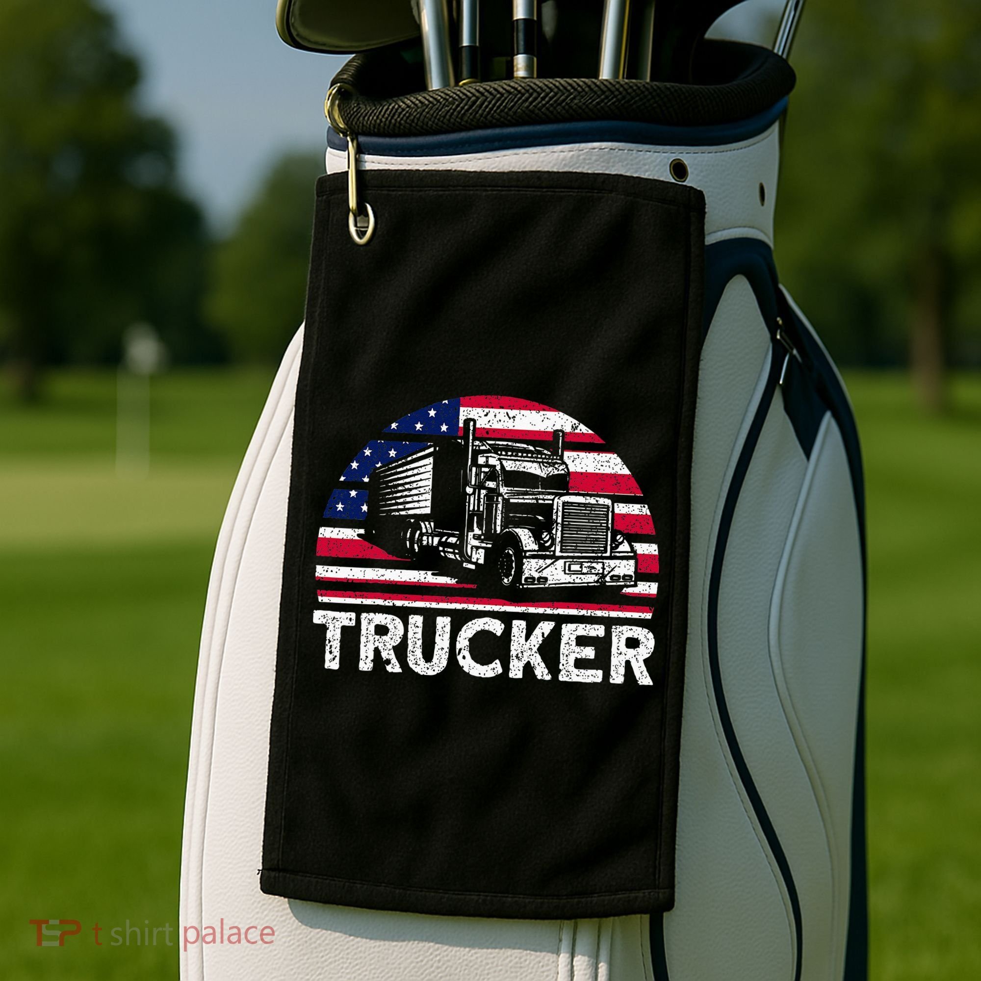 Trucker Truck Driver American Flag Trucker Golf Towel