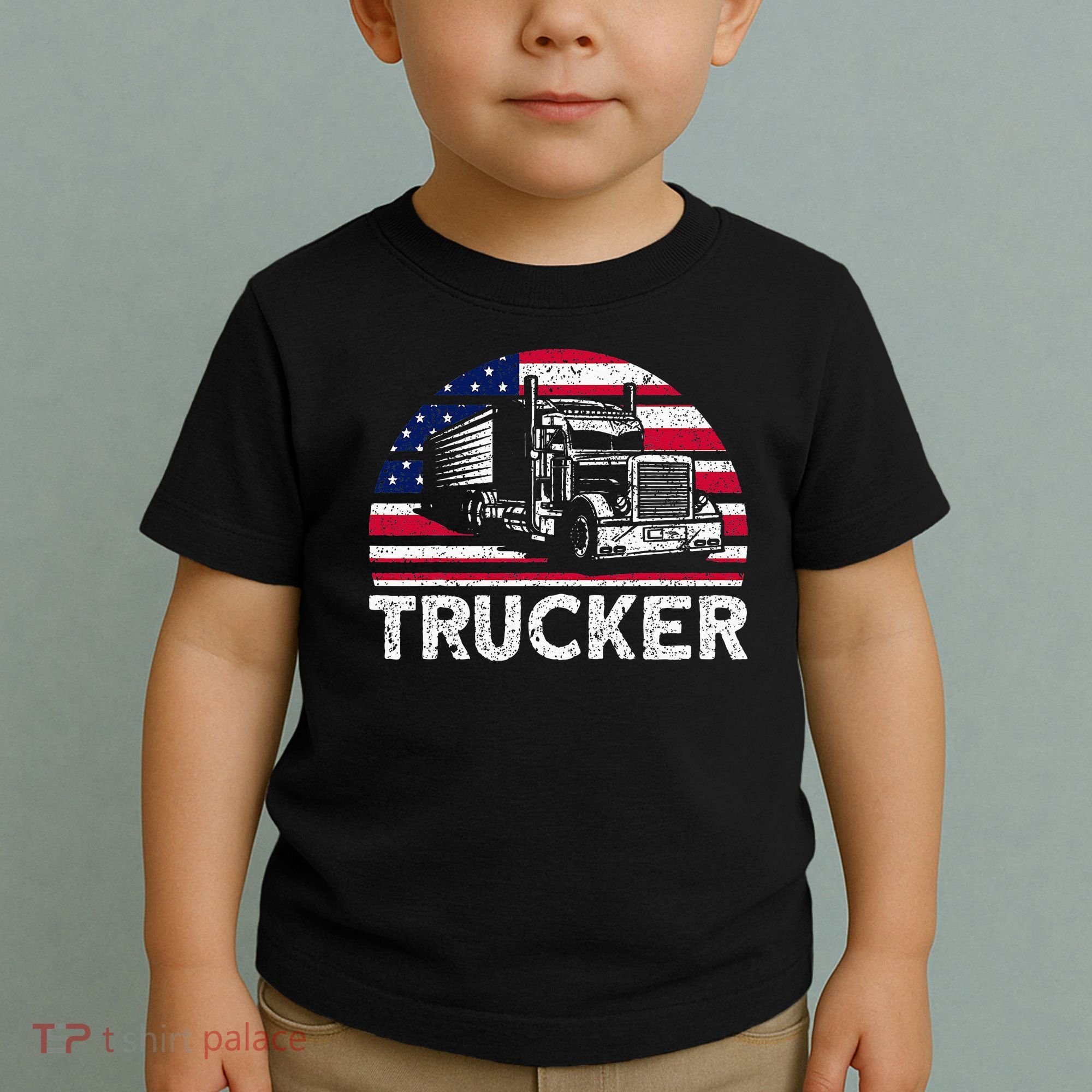 Trucker Truck Driver American Flag Trucker Toddler T-Shirt