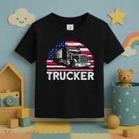 Trucker Truck Driver American Flag Trucker Toddler T-Shirt thumb 3