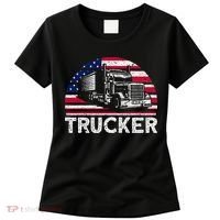 Trucker Truck Driver American Flag Trucker Women's T-Shirt thumb 0