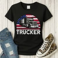 Trucker Truck Driver American Flag Trucker Women's T-Shirt thumb 3