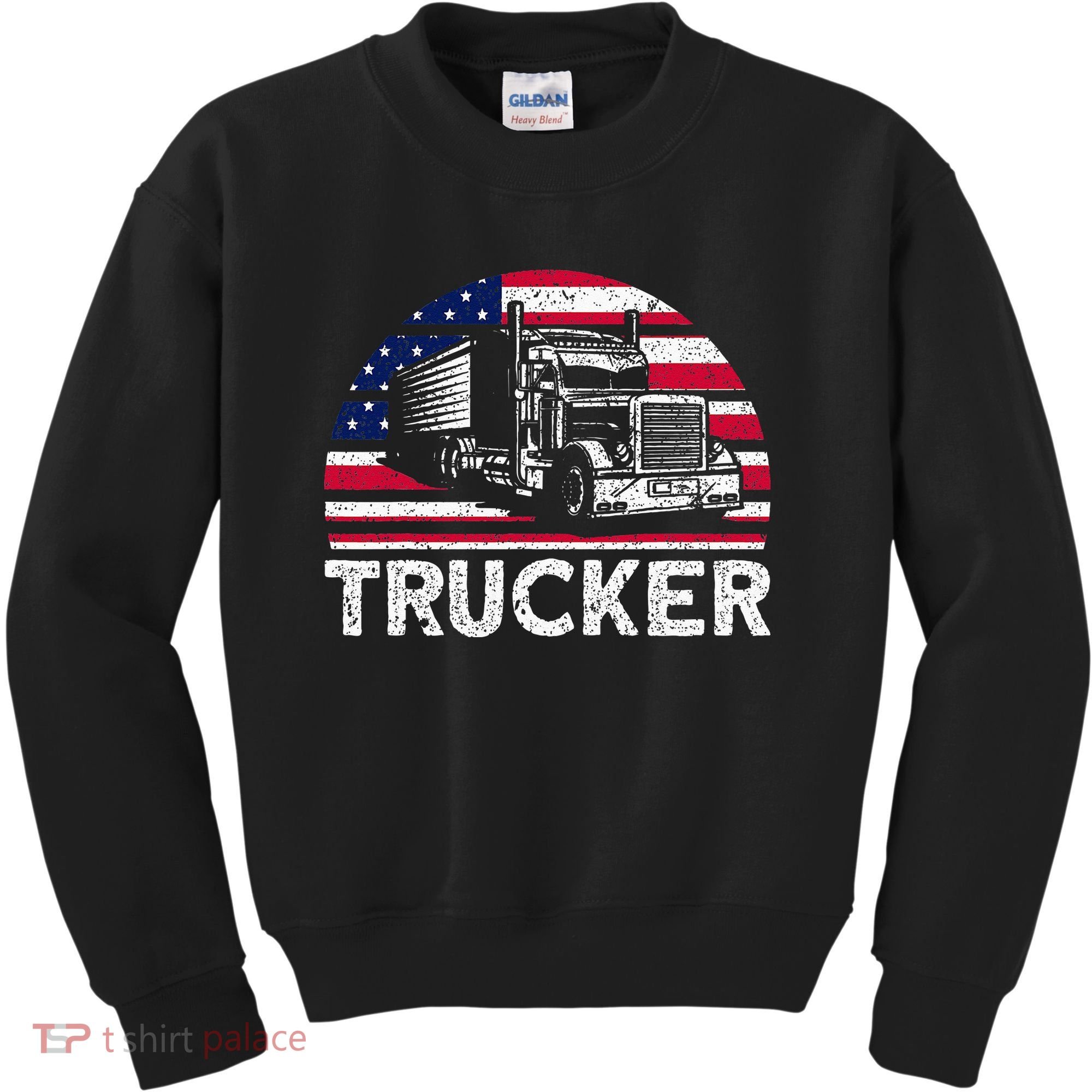 Trucker Truck Driver American Flag Trucker Kids Sweatshirt