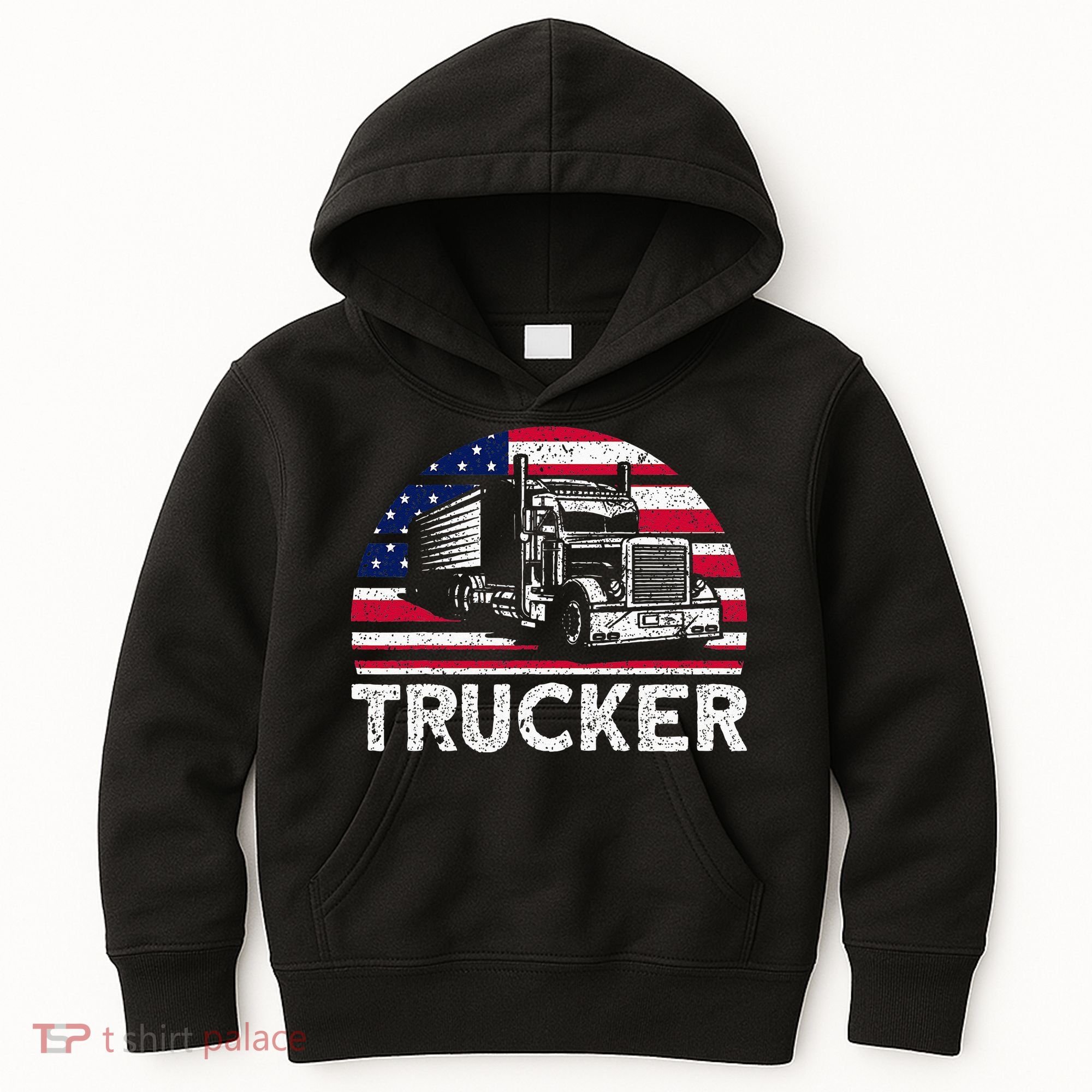 Trucker Truck Driver American Flag Trucker Kids Hoodie