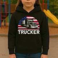 Trucker Truck Driver American Flag Trucker Kids Hoodie thumb 3