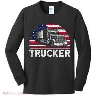 Trucker Truck Driver American Flag Trucker Kids Long Sleeve Shirt thumb 0