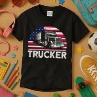 Trucker Truck Driver American Flag Trucker Kids T-Shirt thumb 3