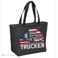 Trucker Truck Driver American Flag Trucker Tote Bag thumb 2