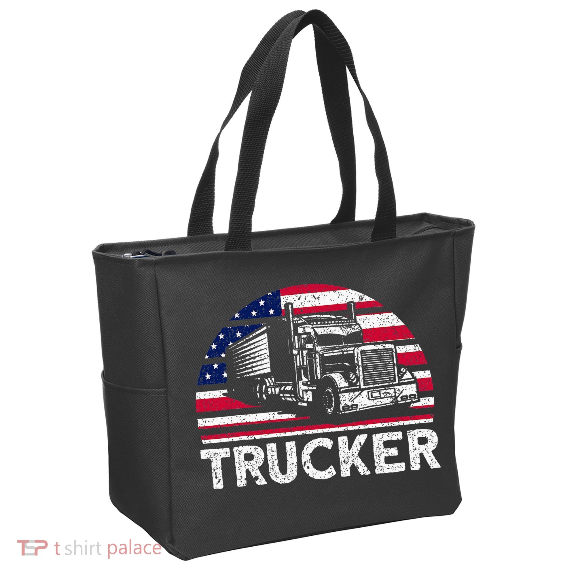 Trucker Truck Driver American Flag Trucker Tote Bag
