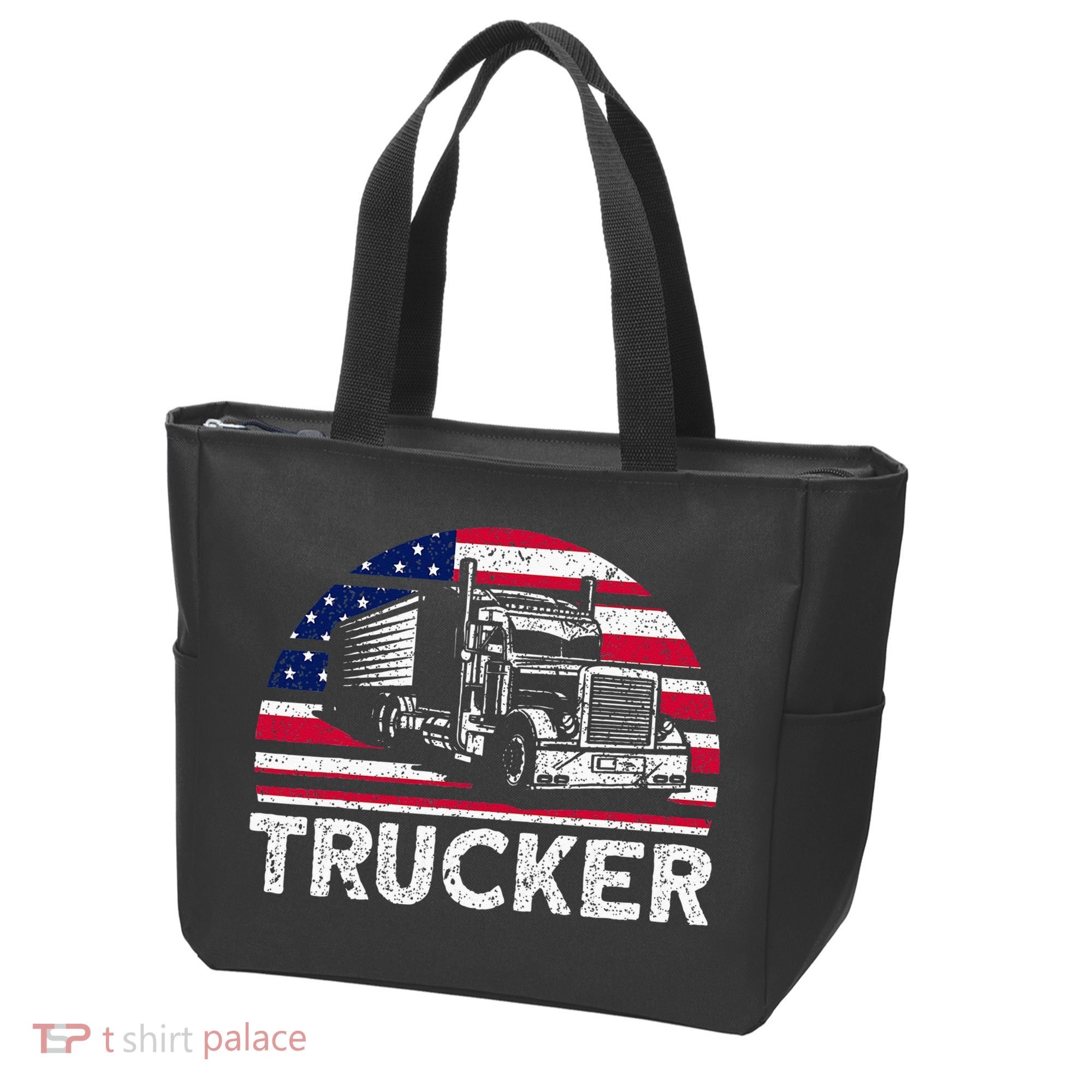 Trucker Truck Driver American Flag Trucker Tote Bag