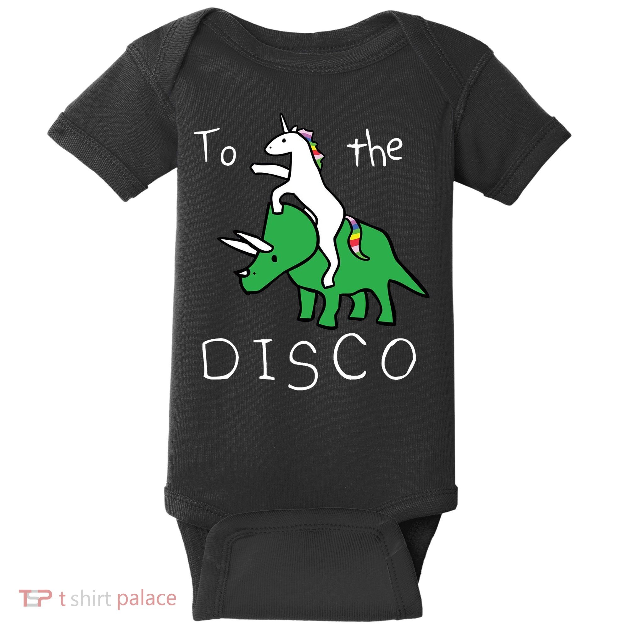 To The Disco Magical Unicorn Dinosaur Retro 80s Party Baby Bodysuit