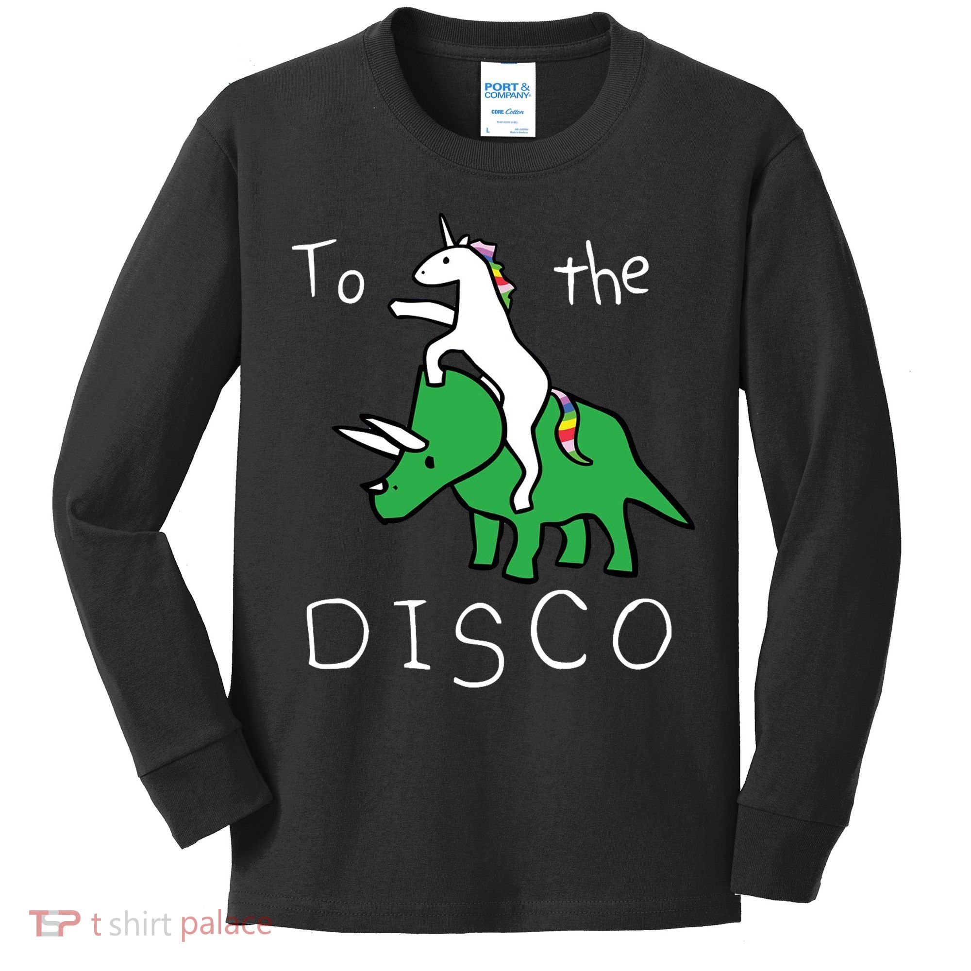 To The Disco Magical Unicorn Dinosaur Retro 80s Party Kids Long Sleeve Shirt
