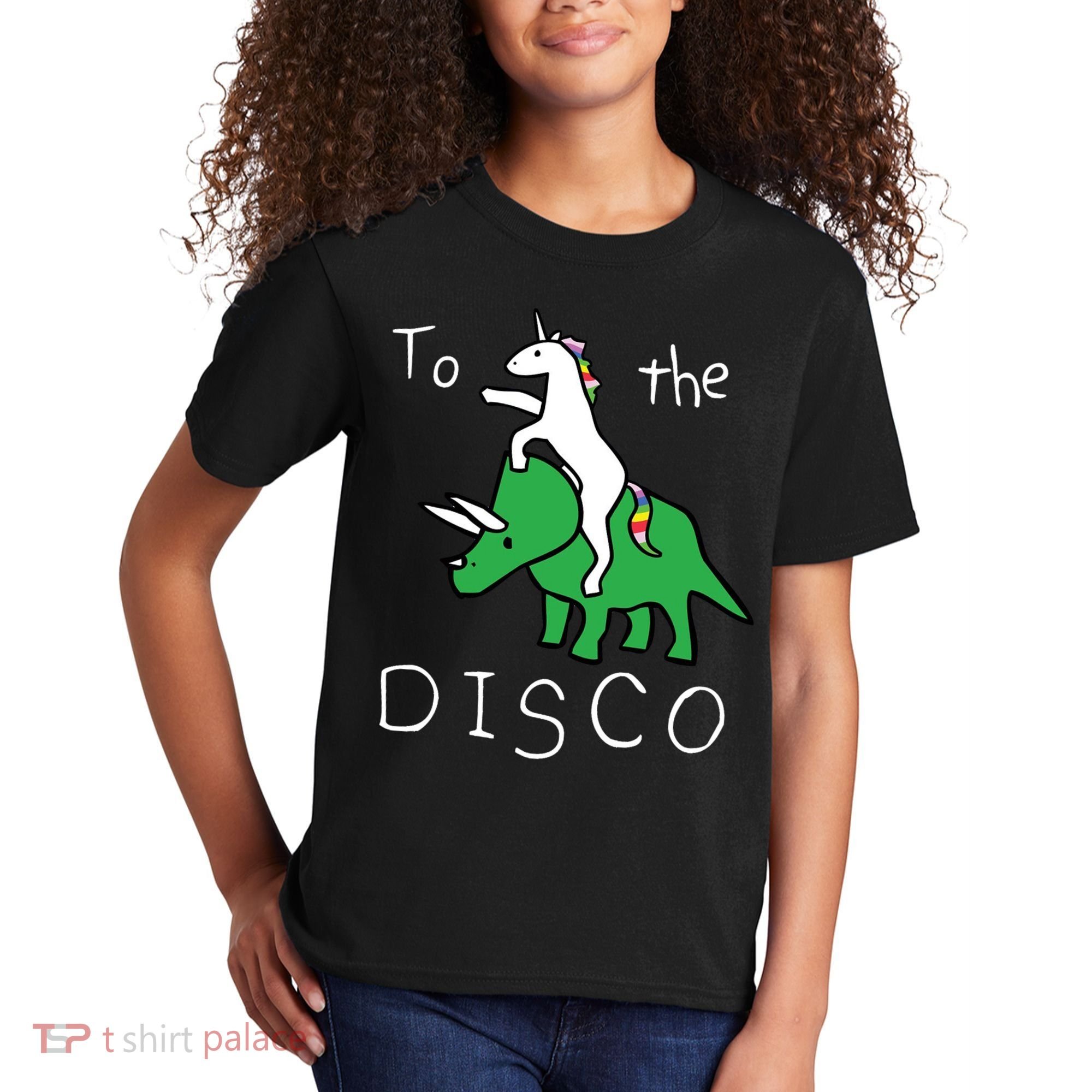 To The Disco Magical Unicorn Dinosaur Retro 80s Party Kids T-Shirt