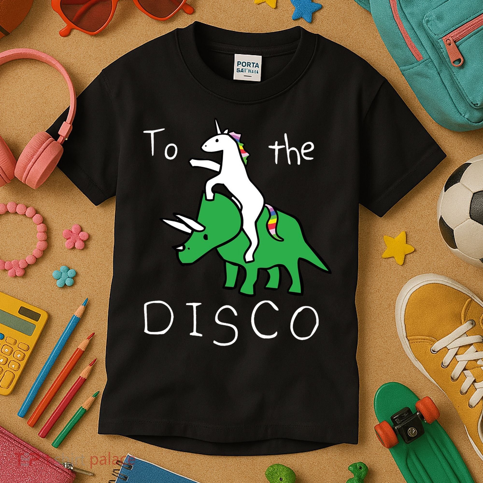 To The Disco Magical Unicorn Dinosaur Retro 80s Party Kids T-Shirt