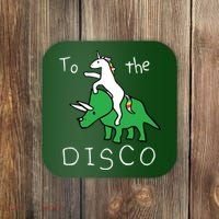 To The Disco Magical Unicorn Dinosaur Retro 80s Party Coaster thumb 0