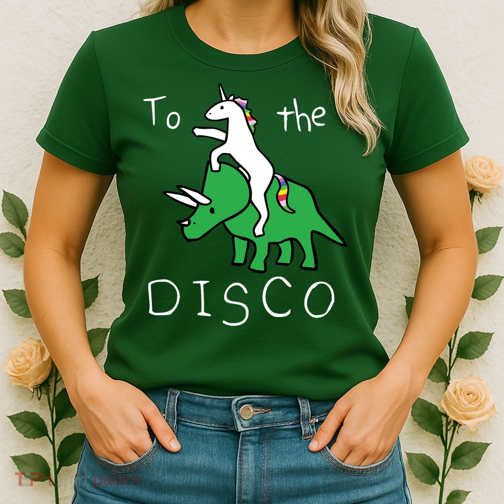 To The Disco Magical Unicorn Dinosaur Retro 80s Party Women's T-Shirt