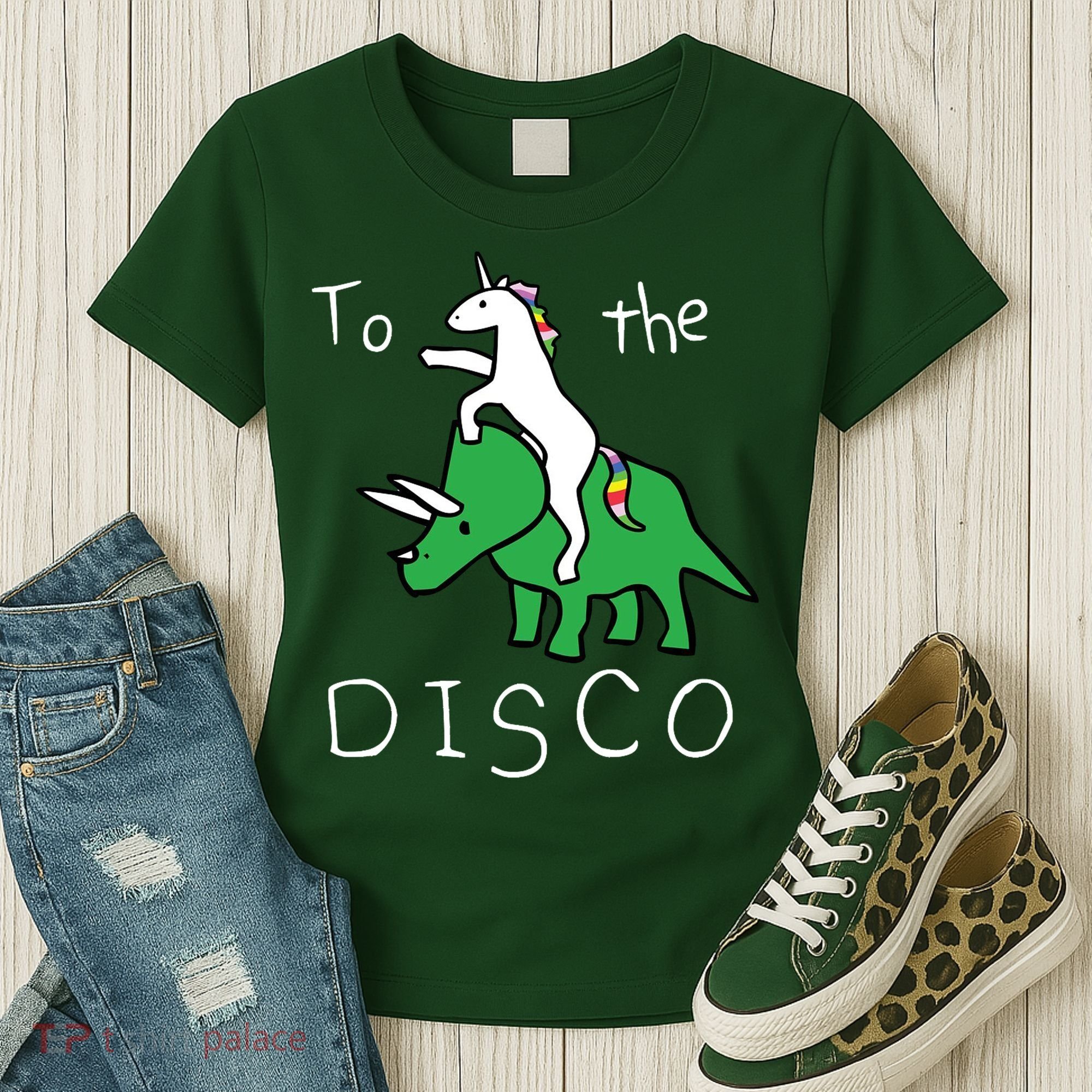 To The Disco Magical Unicorn Dinosaur Retro 80s Party Women's T-Shirt