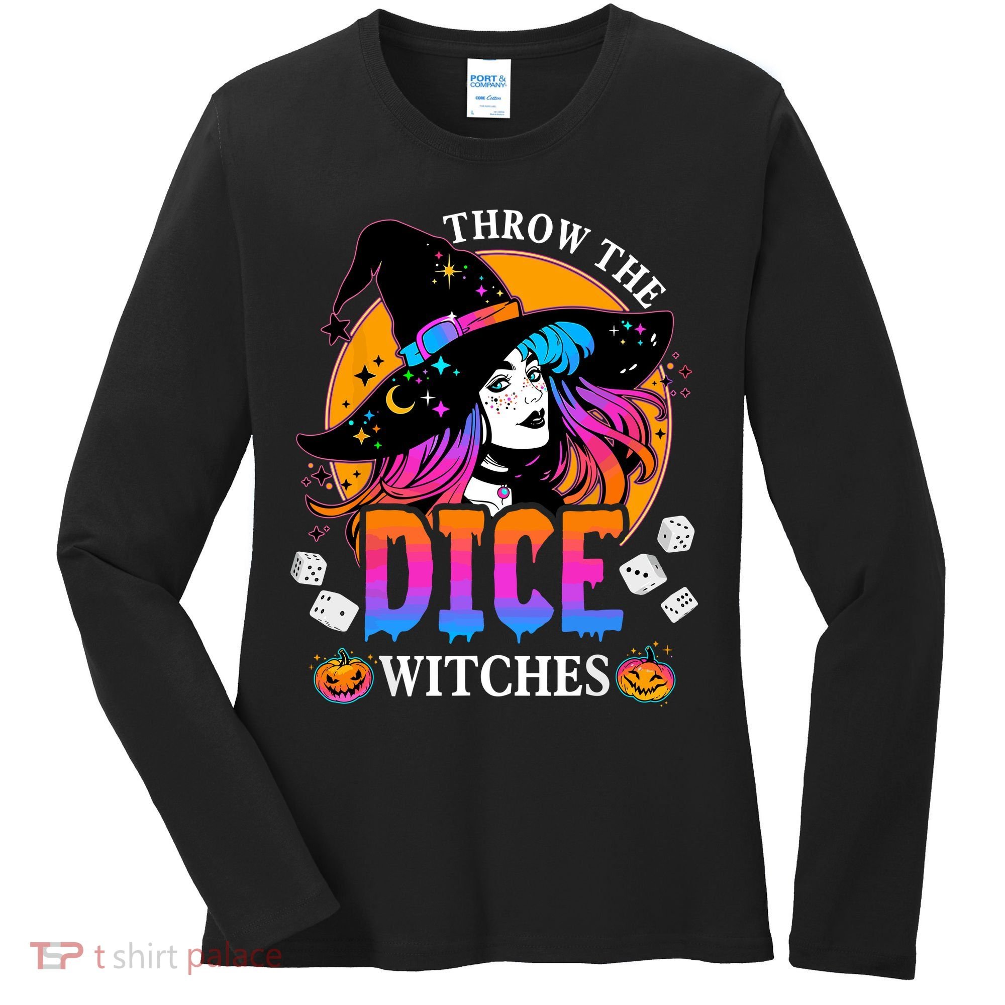 Throw The Dice Witches Bunco Happy Halloween Party Costume Women's Long Sleeve Shirt
