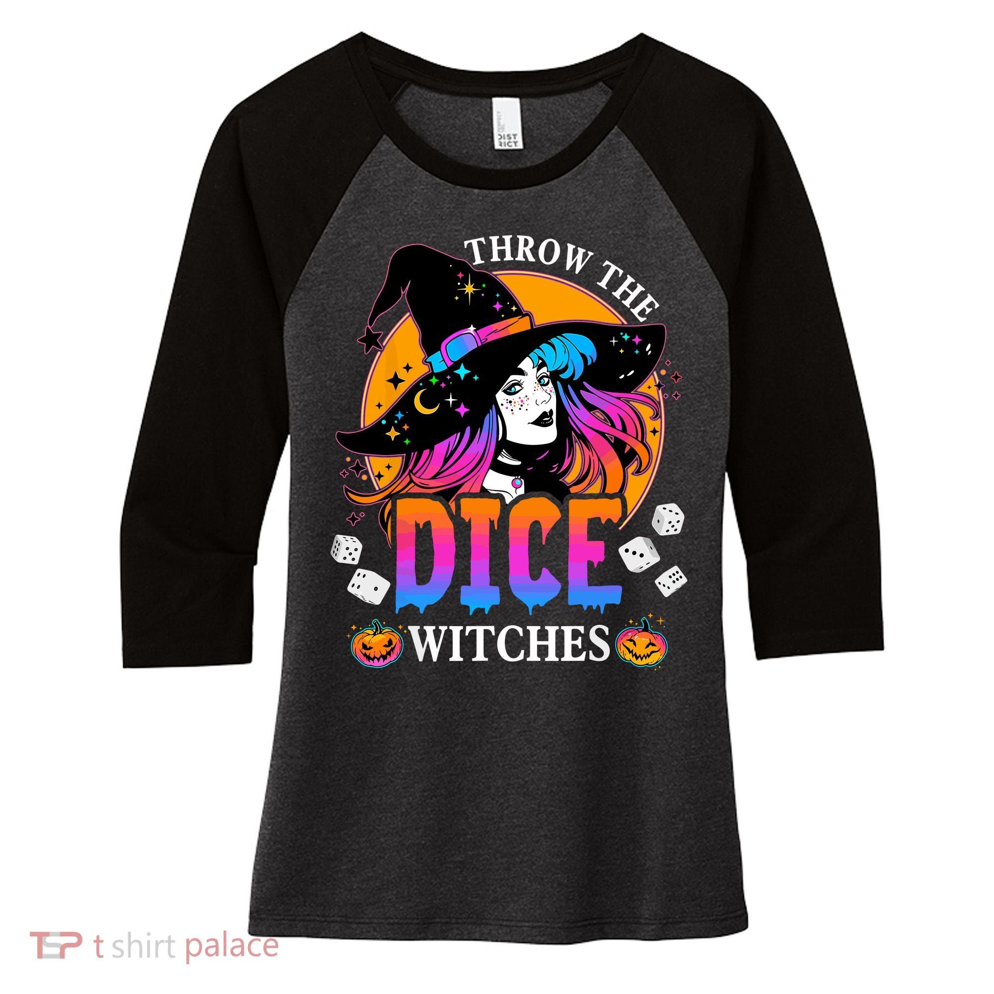 Throw The Dice Witches Bunco Happy Halloween Party Costume Women's Tri-Blend 3/4-Sleeve Raglan Shirt
