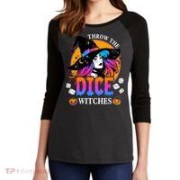 Throw The Dice Witches Bunco Happy Halloween Party Costume Women's Tri-Blend 3/4-Sleeve Raglan Shirt thumb 2