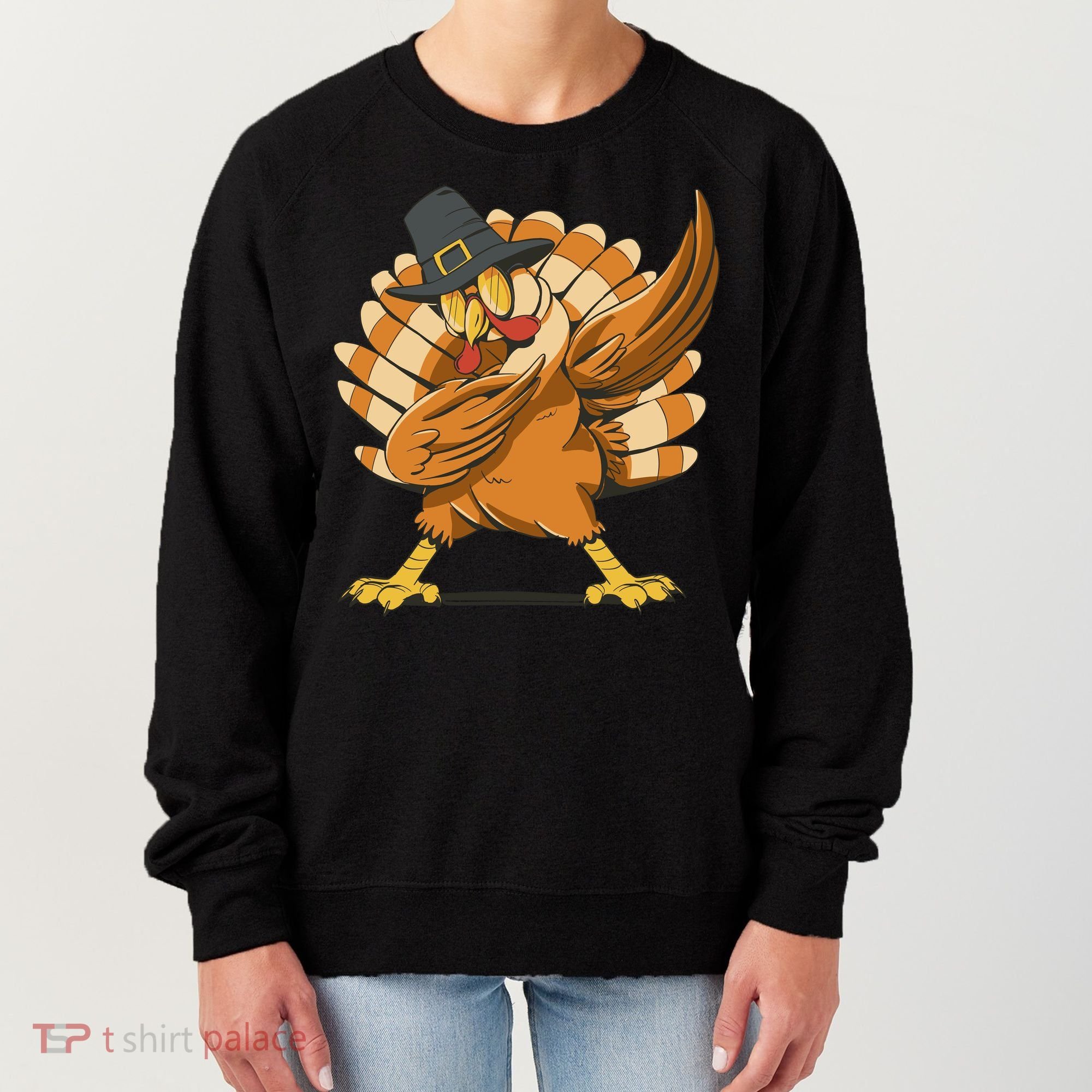 Thanksgiving Turkey Dabbing Funny Women's Sweatshirt