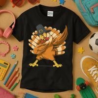 Thanksgiving Turkey Dabbing Funny Kids T-Shirt thumb 3