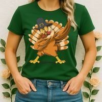 Thanksgiving Turkey Dabbing Funny Women's T-Shirt thumb 2