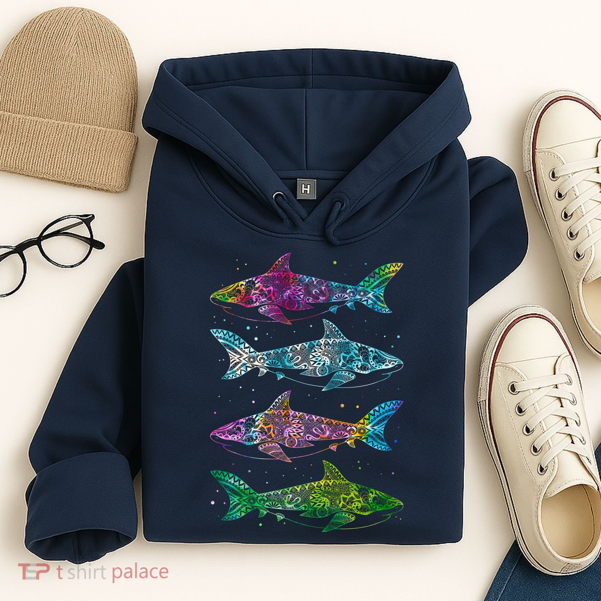 Tattoo Tie Dye Sharks Hoodie