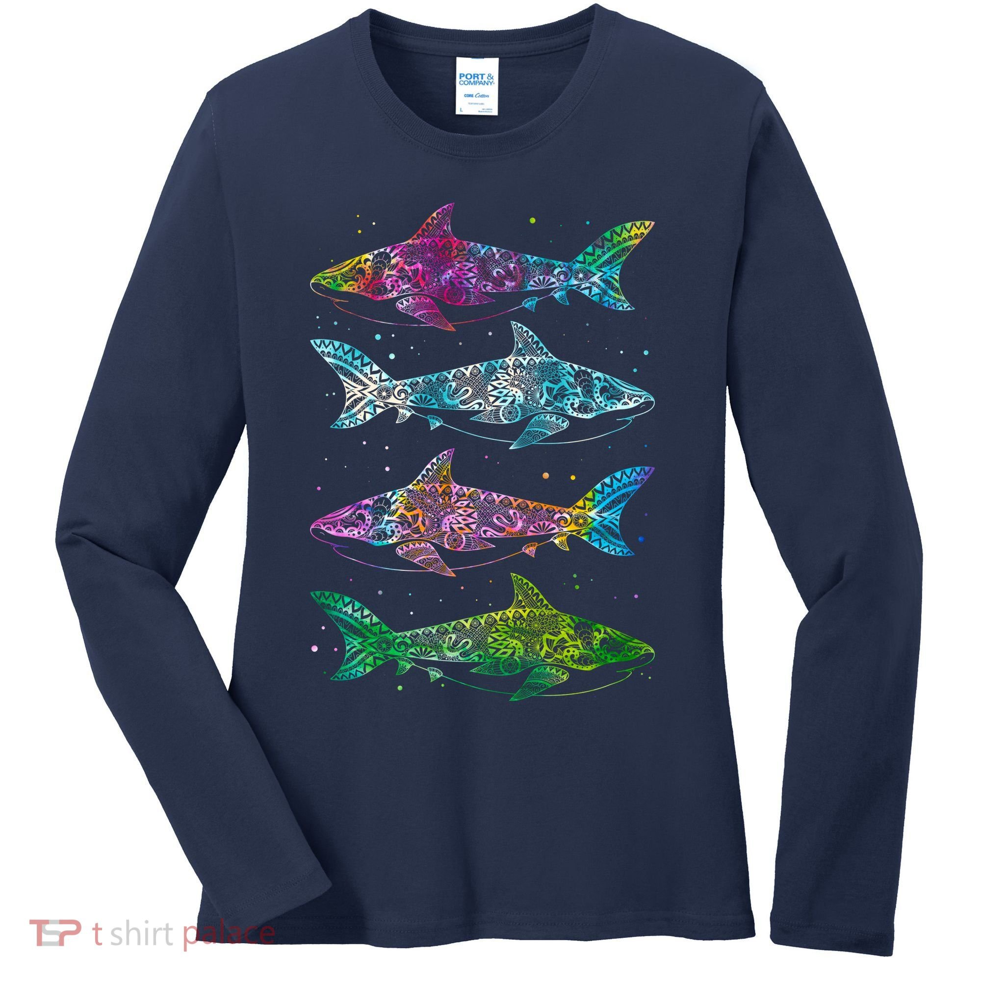 Tattoo Tie Dye Sharks Women's Long Sleeve Shirt