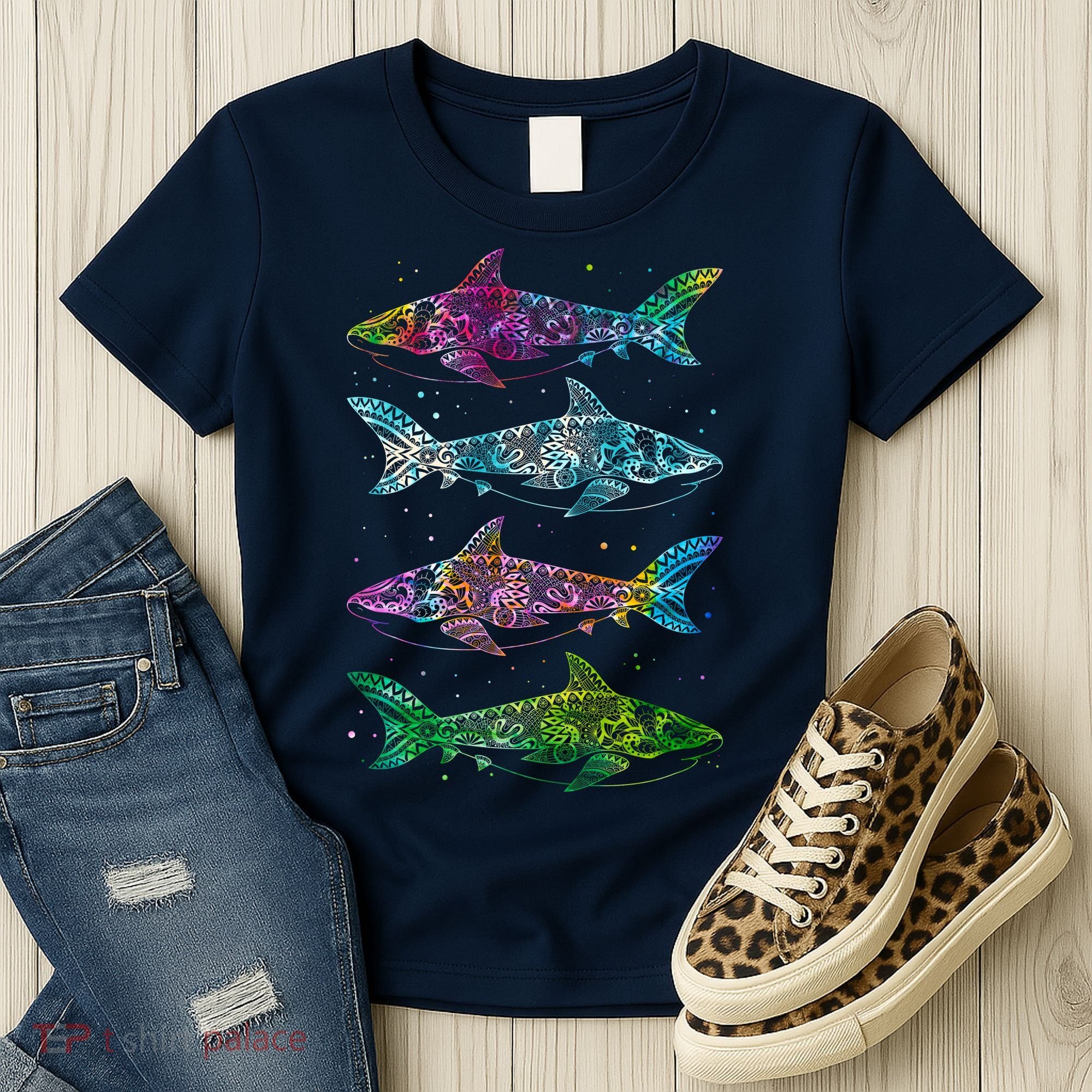 Tattoo Tie Dye Sharks Women's T-Shirt