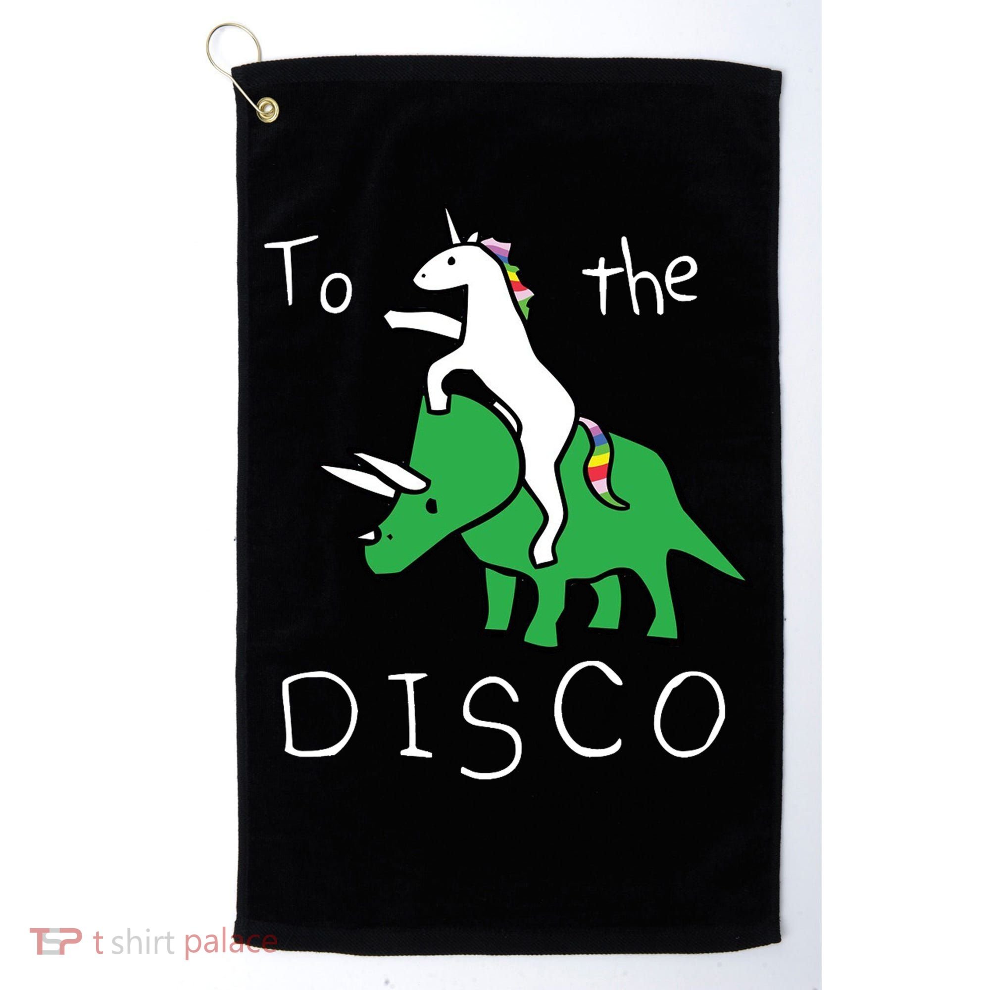 To The Disco 80s Party Unicorn Dino Disco Golf Towel