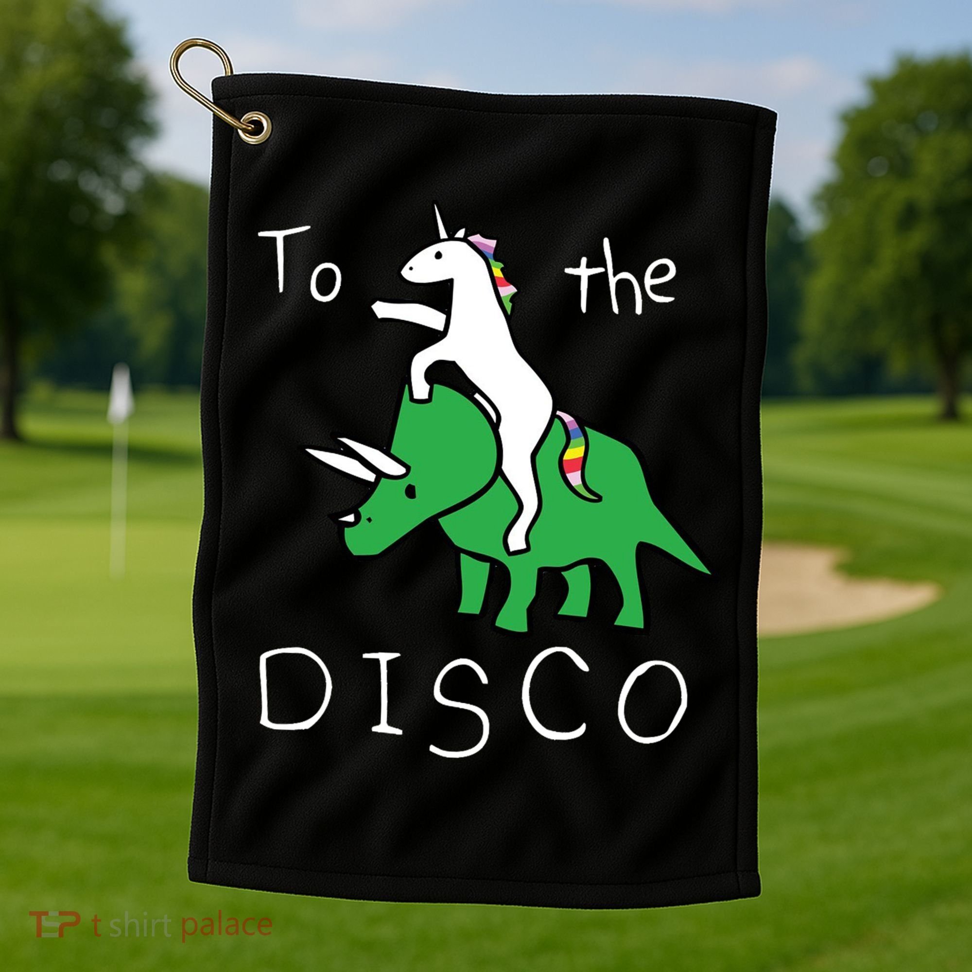 To The Disco 80s Party Unicorn Dino Disco Golf Towel