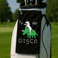 To The Disco 80s Party Unicorn Dino Disco Golf Towel thumb 2