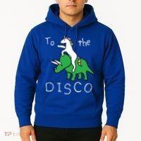 To The Disco 80s Party Unicorn Dino Disco Hoodie thumb 2