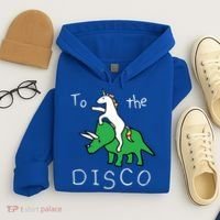 To The Disco 80s Party Unicorn Dino Disco Hoodie thumb 4