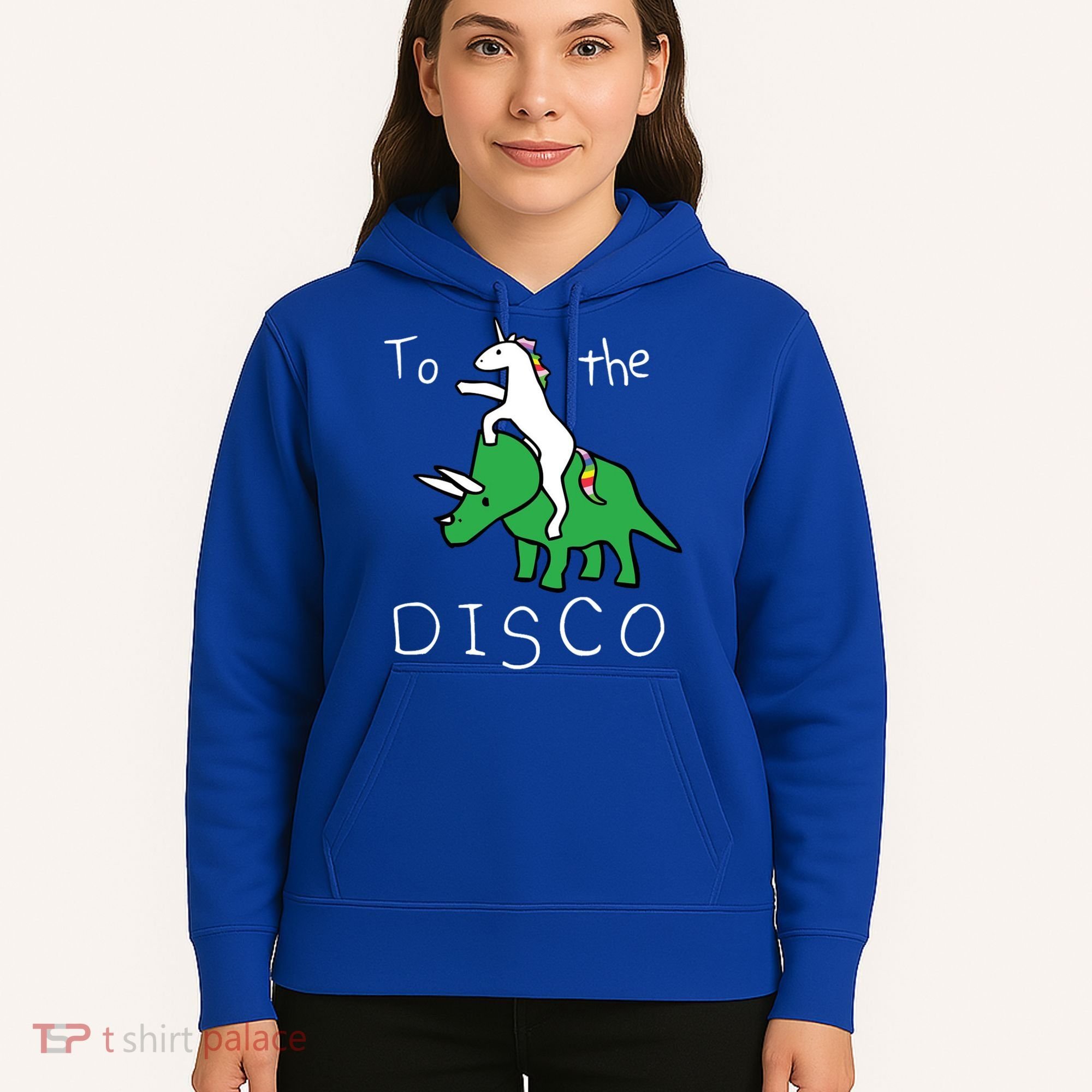 To The Disco 80s Party Unicorn Dino Disco Hoodie