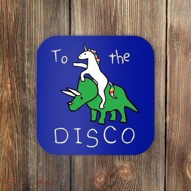 To The Disco 80s Party Unicorn Dino Disco Coaster