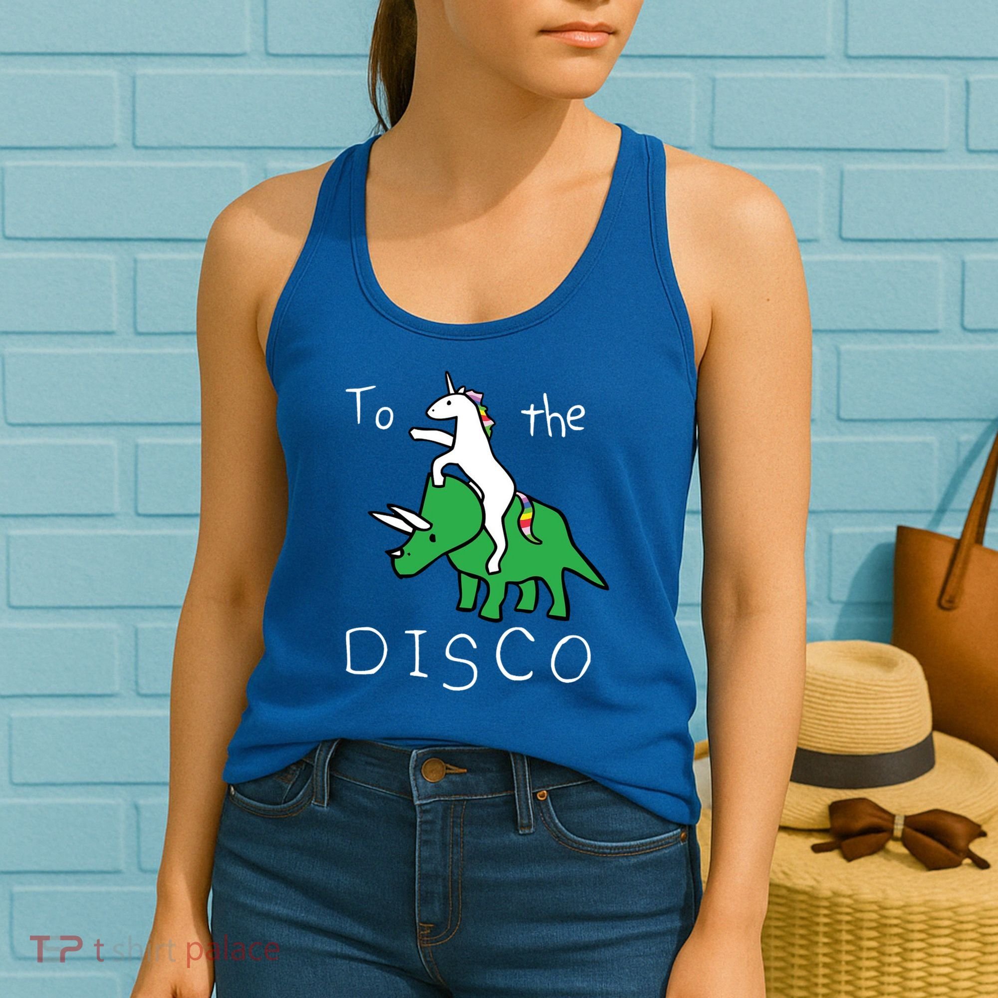 To The Disco 80s Party Unicorn Dino Disco Women's Tank Top