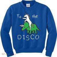 To The Disco 80s Party Unicorn Dino Disco Kids Sweatshirt thumb 0