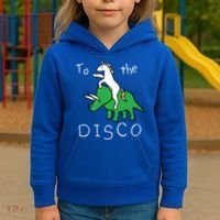 To The Disco 80s Party Unicorn Dino Disco Kids Hoodie thumb 3